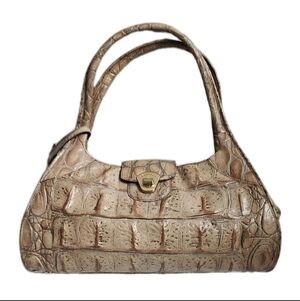 Brahmin Tan Croc-Embossed Shoulder Bag with Gold Hardware